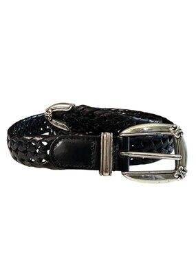 Vintage Y2K Fossil Black Braided Leather Belt Womens Small Silver Buckle